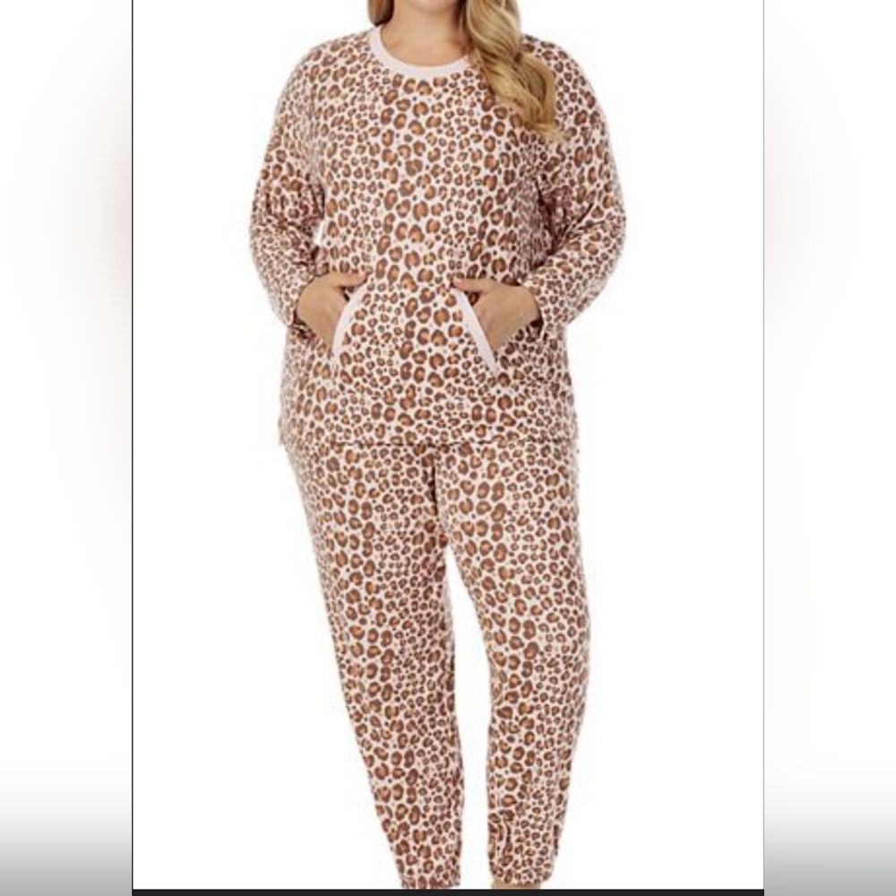 Plus Size Cuddl Duds Blush Animal Brushed Knit Pajama Top & Pants Set